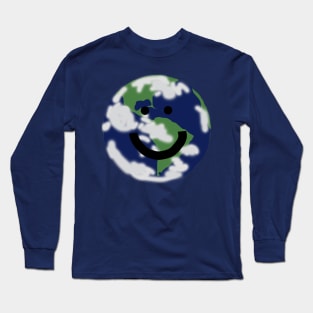 Planet Earth Happy Smiley Face Long Sleeve T-Shirt